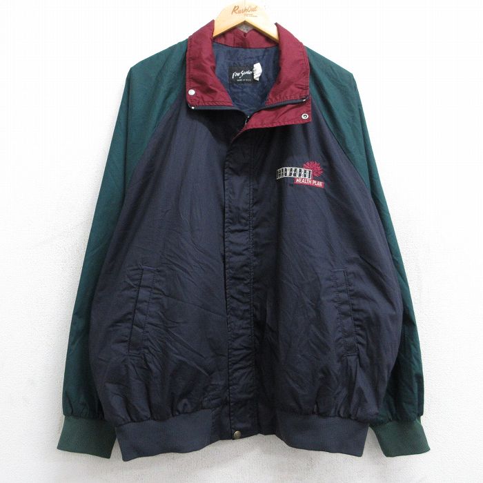 【20%OFF】XL★古着 長袖 ナイロン ジャケット メンズ 90年代 90s CRAWFORD ラグラン マルチカラー 大きいサイズ USA製 濃紺他 ネイビー 【spe】 25oct03 中古 アウター ウインドブレーカー