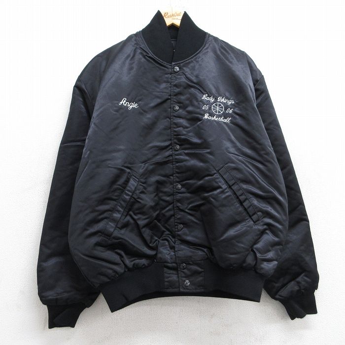 XL★古着 長袖 ナイロン ジャケット メンズ 90年代 90s バスケットボール 黒 ブラック 内側キルティング 25oct03 中古 アウター ウインドブレーカー