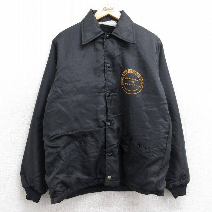 M★古着 長袖 ナイロン ジャケット メンズ 80年代 80s WORKERS 黒 ブラック 内側ファー 25oct03 中古 アウター ウインドブレーカー