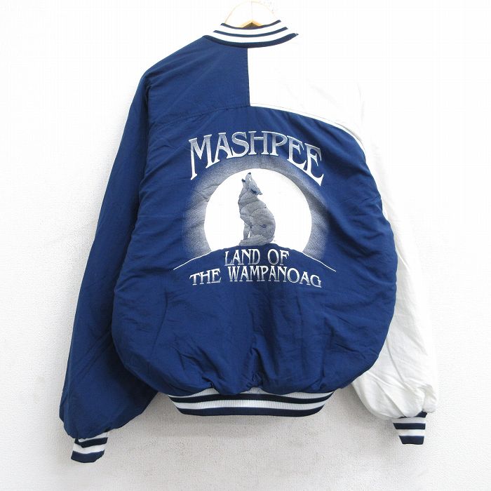 XL★古着 Dunbrooke 長袖 ナイロン ジャケット メンズ 90年代 90s オオカミ マッシュピー ツートンカラー ラグラン USA製 紺他 ネイビー 内側キルティング 【spe】 25oct03 中古 アウター ウインドブレーカー