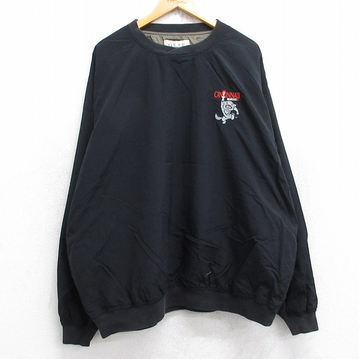 XL★古着 長袖 ナイロン ジャケット メンズ 00年代 00s シンシナティベアキャッツ 大きいサイズ クルーネック 黒 ブラック 25oct03 中古 アウター ウインドブレーカー
