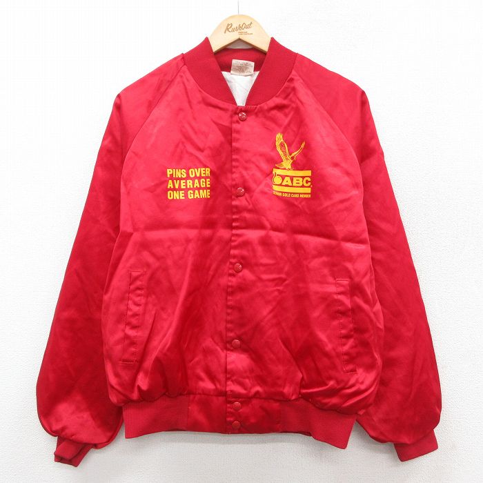 XL★古着 長袖 ナイロン ジャケット メンズ 90年代 90s 鳥 ABC USA製 赤 レッド 25oct07 中古 アウター ウインドブレーカー