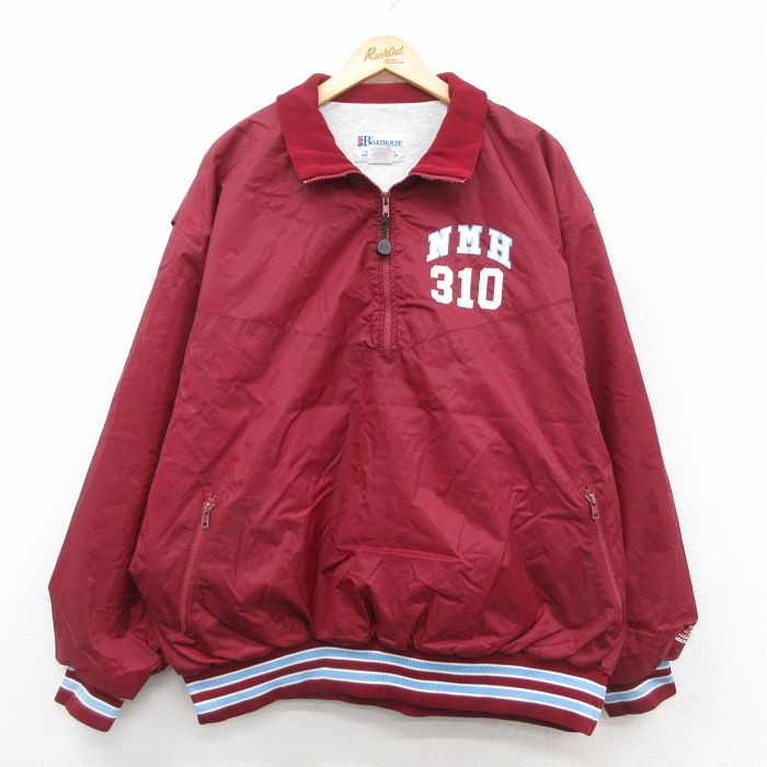 XL★古着 長袖 ハーフジップ ナイロン ジャケット メンズ 90年代 90s NMH 大きいサイズ USA製 エンジ他 25oct07 中古 アウター ウインドブレーカー