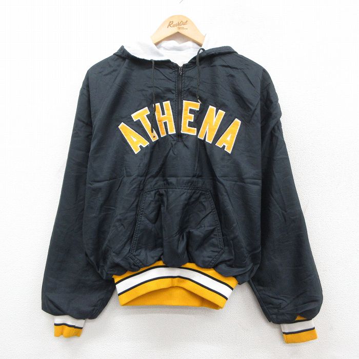 M★古着 デロング 長袖 ハーフジップ ナイロン ジャケット メンズ 80年代 80s ATHENA USA製 タロン 黒他 ブラック 25oct07 中古 アウター ウインドブレーカー