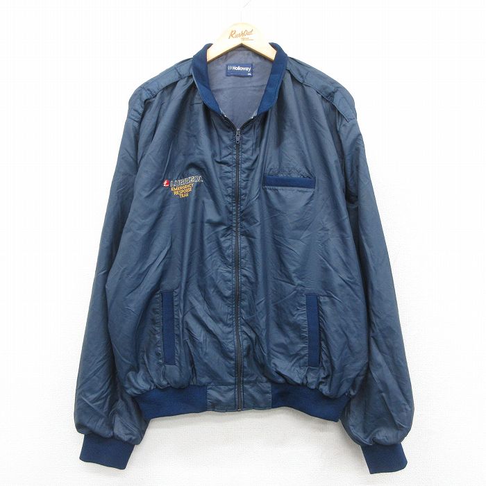 XL★古着 ホロウェイ 長袖 ナイロン ジャケット メンズ 90年代 90s LUBRIZOL 大きいサイズ USA製 紺 ネイビー 25oct08 中古 アウター ウインドブレーカー