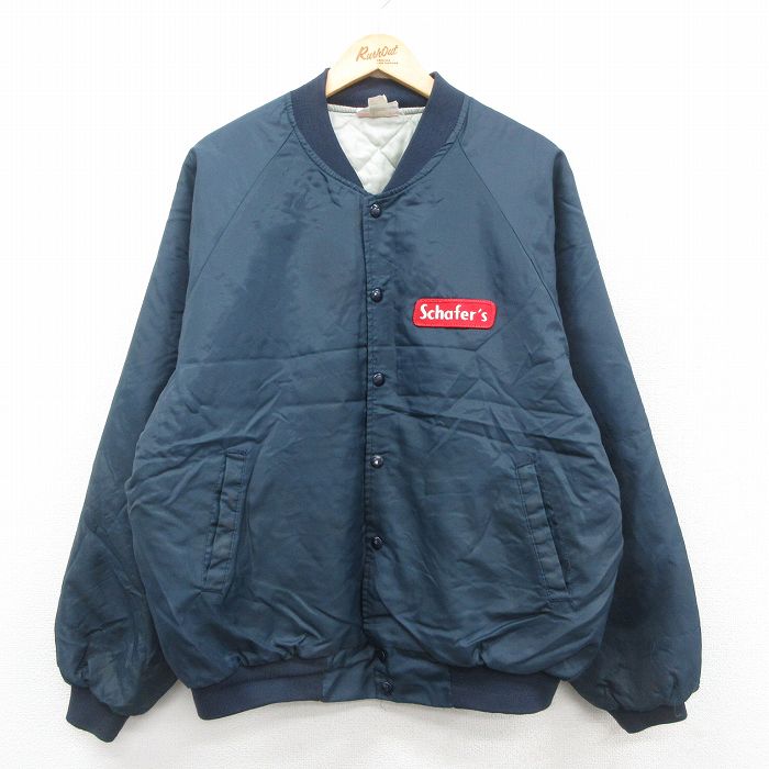 XL★古着 長袖 ナイロン ジャケット メンズ 90年代 90s Schafers ラグラン USA製 紺 ネイビー 内側キルティング 25oct08 中古 アウター ウインドブレーカー