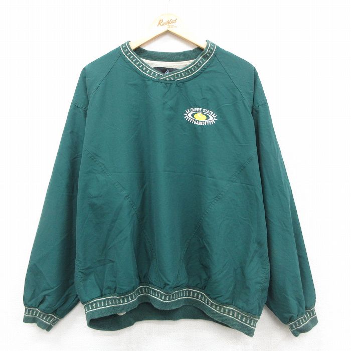 【50%OFF】XL★古着 長袖 ジャケット メンズ 90年代 90s EMPIRE STATE 大きいサイズ クルーネック USA製 緑 グリーン 25oct09 中古 アウター ウインドブレーカー