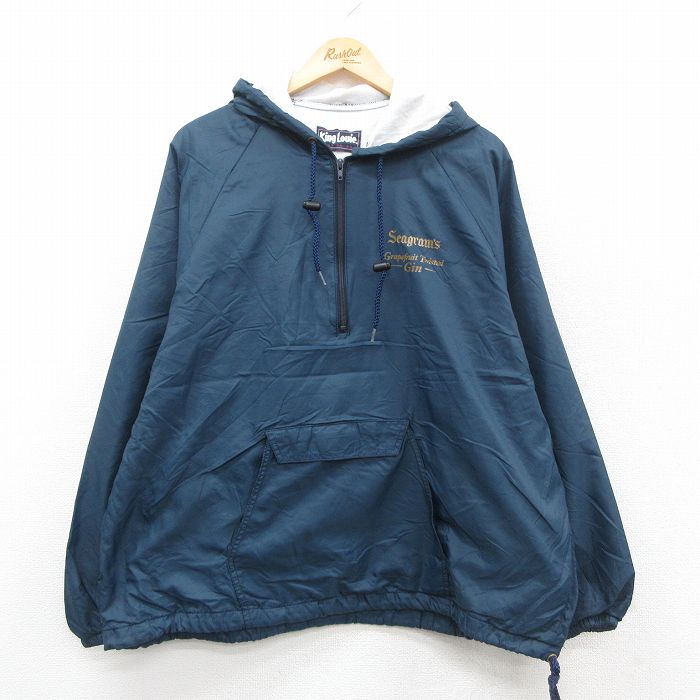 XL★古着 キングルイ 長袖 ハーフジップ ナイロン ジャケット パーカー メンズ 90年代 90s Seagrams ラグラン USA製 濃紺 ネイビー 25oct09 中古 アウター ウインドブレーカー