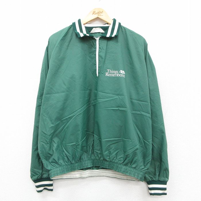 XL★古着 長袖 ハーフジップ ナイロン ジャケット メンズ 90年代 90s Things 大きいサイズ USA製 緑 グリーン 25oct09 中古 アウター ウインドブレーカー
