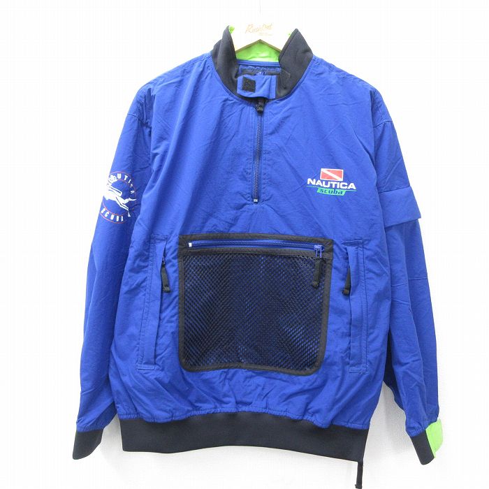 L★古着 ノーティカ NAUTICA 長袖 ブランド ハーフジップ ナイロン ジャケット メンズ 90年代 90s ワンポイントロゴ 青他 ブルー 25oct11 中古 アウター ウインドブレーカー
