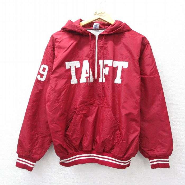 M★古着 ラッセル 長袖 ハーフジップ ナイロン ジャケット パーカー メンズ 80年代 80s TAFT USA製 エンジ系他 【spe】 25oct11 中古 アウター ウインドブレーカー
