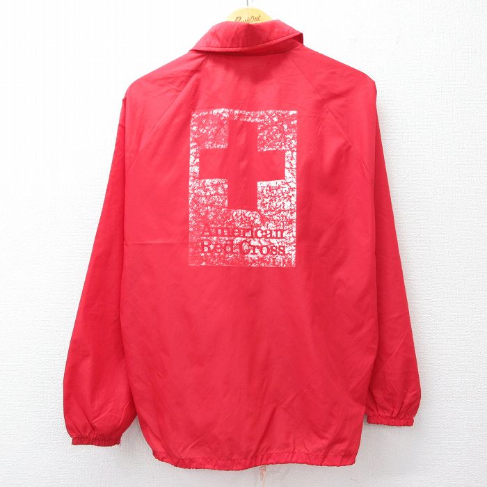 M★古着 長袖 ナイロン ジャケット メンズ 80年代 80s American red cross ラグラン USA製 赤 レッド 25oct11 中古 アウター ウインドブレーカー
