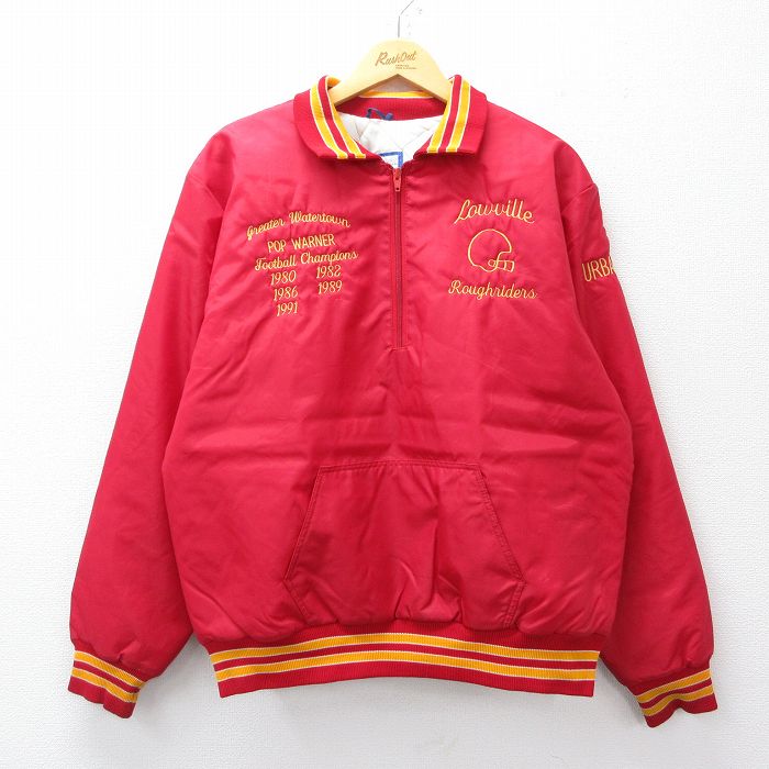 【50%OFF】ハーフジップナイロンジャケット 90s フットボール レッド XL | 古着