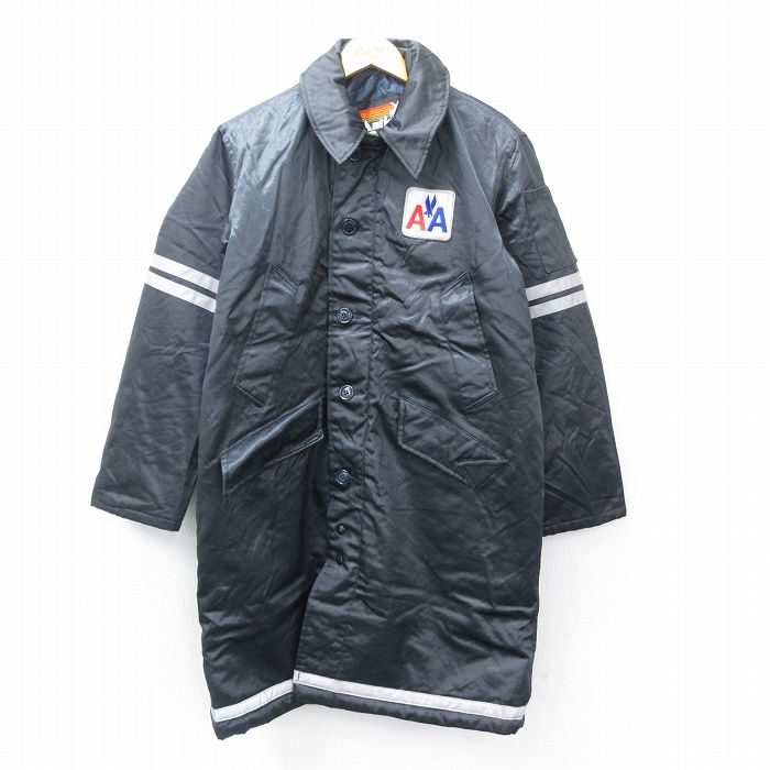 L★古着 長袖 ナイロン コート メンズ 80年代 80s AA リフレクター 黒他 ブラック 内側キルティング 25oct14 中古 アウター ウインドブレーカー