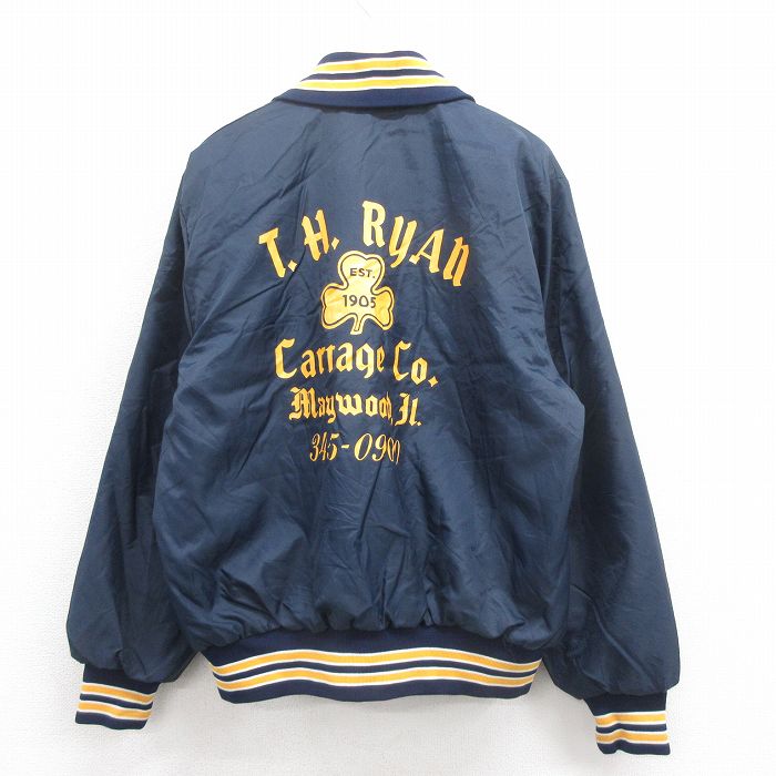 XL★古着 長袖 ナイロン ジャケット メンズ 80年代 80s クローバー USA製 紺 ネイビー 内側キルティング 【spe】 25oct16 中古 アウター ウインドブレーカー