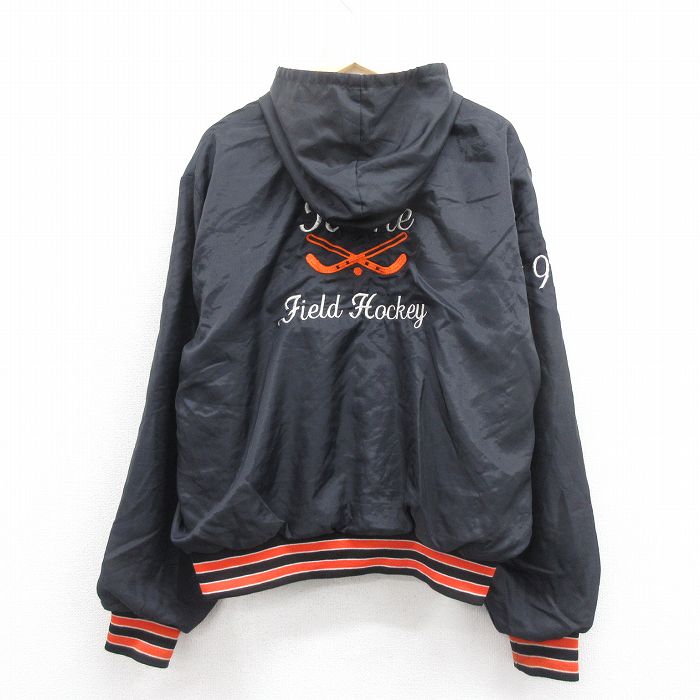 XL★古着 ホロウェイ 長袖 ハーフジップ ナイロン ジャケット パーカー メンズ 90年代 90s ホッケー 刺繍 USA製 黒 ブラック 【spe】 25oct16 中古 アウター ウインドブレーカー