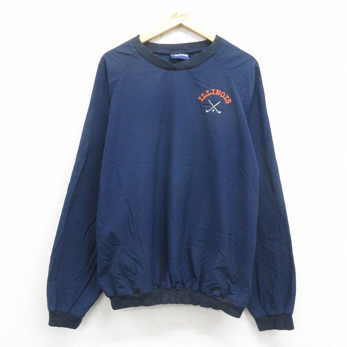 【20%OFF】XL★古着 ホロウェイ 長袖 ナイロン ジャケット メンズ 90年代 90s イリノイ ラグラン USA製 紺 ネイビー 25oct16 中古 アウター ウインドブレーカー
