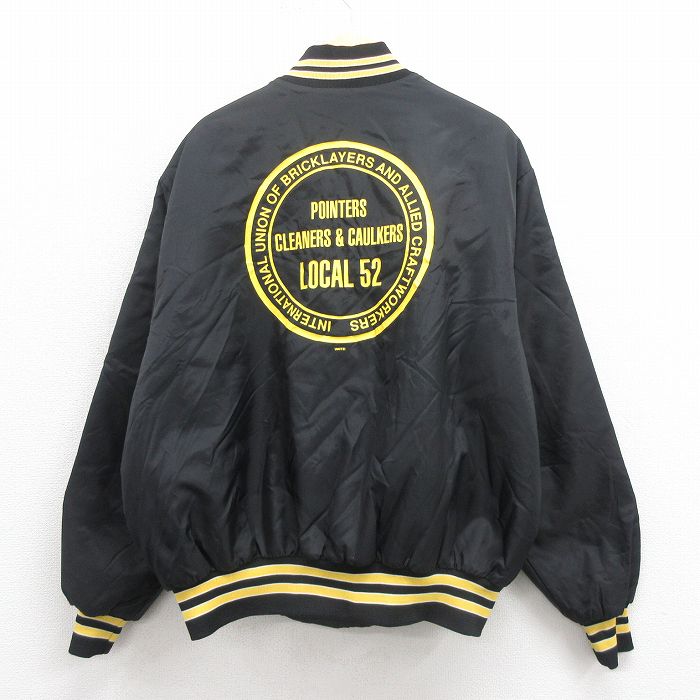 XL★古着 長袖 ナイロン ジャケット メンズ 80年代 80s LOCAL USA製 黒 ブラック 内側キルティング 25oct16 中古 アウター ウインドブレーカー