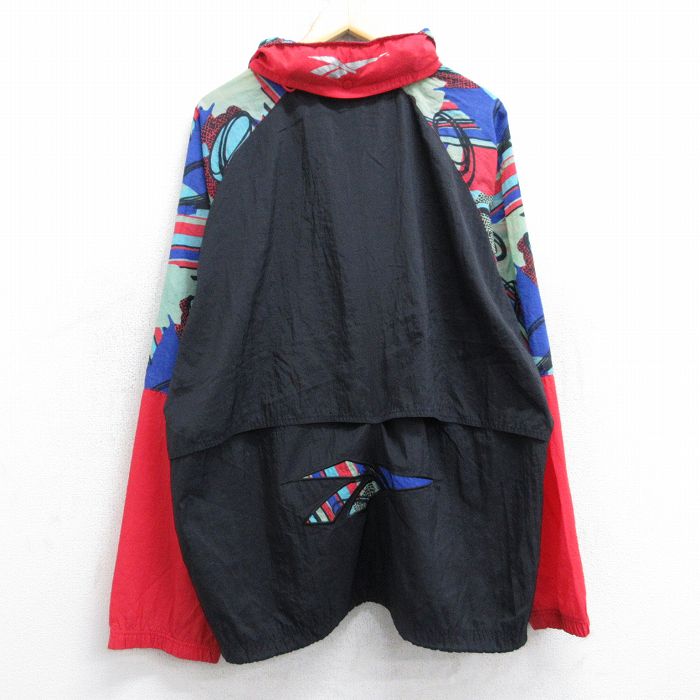 XL★古着 リーボック REEBOK 長袖 ハーフジップ ナイロン ジャケット メンズ 90年代 90s ビッグロゴ ラグラン 大きいサイズ 黒他 ブラック 内側メッシュ 25oct20 中古 アウター ウインドブレーカー