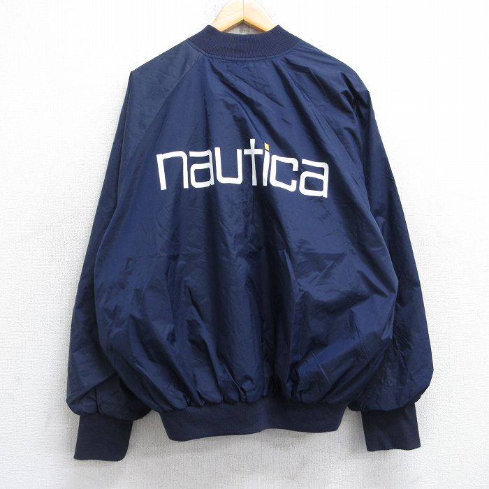 XL★古着 ノーティカ NAUTICA 長袖 ブランド ナイロン ジャケット メンズ 90年代 90s ビッグロゴ ラグラン 紺 ネイビー 【spe】 25oct20 中古 アウター ウインドブレーカー
