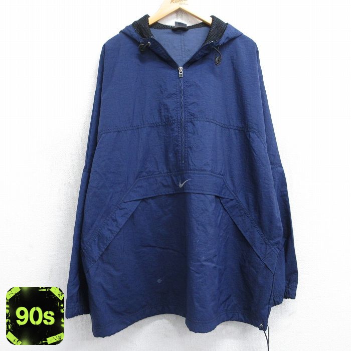 ナイキ 90s アノラックパーカー ワンポイントロゴ ネイビー XL | 古着