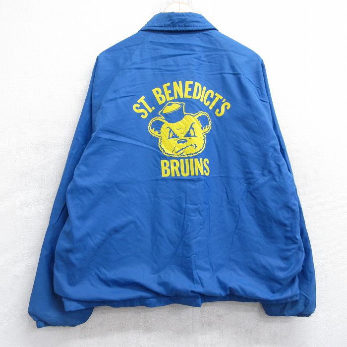 XL★古着 チョークライン 長袖 ナイロン ジャケット メンズ 90年代 90s クマ BRUINS ラグラン USA製 水色系 25oct20 中古 アウター ウインドブレーカー