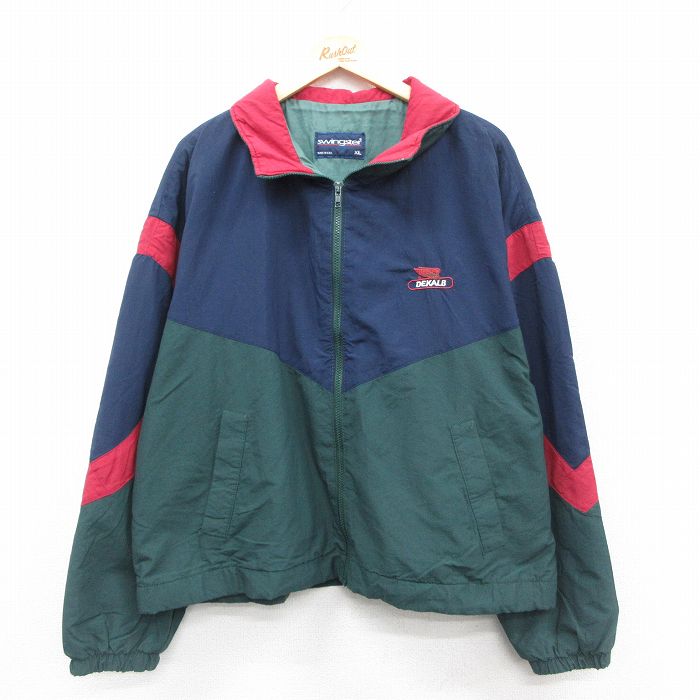 XL★古着 スイングスター 長袖 ナイロン ジャケット メンズ 90年代 90s デカルブ マルチカラー 大きいサイズ USA製 緑他 グリーン 【spe】 25oct20 中古 アウター ウインドブレーカー