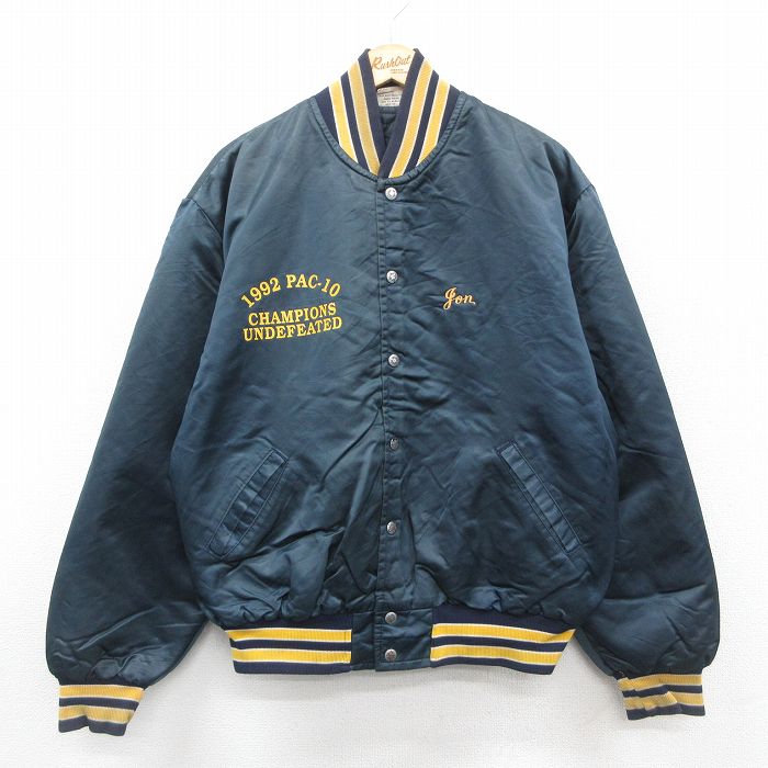 XL★古着 長袖 ナイロン ジャケット メンズ 90年代 90s スプリングフォード フットボール USA製 紺 ネイビー 内側キルティング 【spe】 25oct20 中古 アウター ウインドブレーカー
