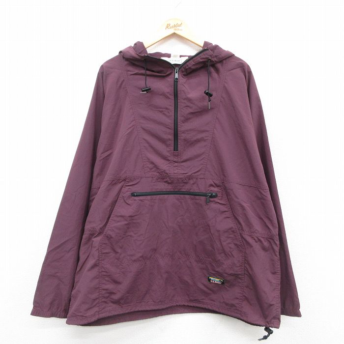 XL★古着 エルエルビーン LLBEAN 長袖 ハーフジップ ナイロン ジャケット アノラック パーカー メンズ 90年代 90s 大きいサイズ エンジ 【spe】 25oct23 中古 アウター ウインドブレーカー