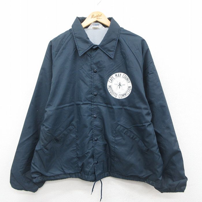 XL★古着 長袖 ナイロン ジャケット メンズ 80年代 80s 蚊 ラグラン USA製 紺 ネイビー 25oct23 中古 アウター ウインドブレーカー