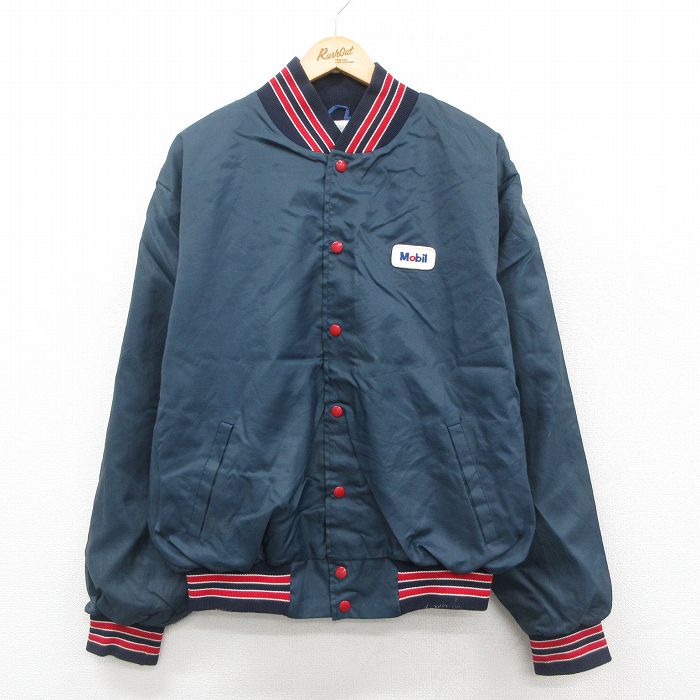 XL★古着 長袖 ナイロン ジャケット メンズ 90年代 90s モ－ビル 大きいサイズ 紺 ネイビー 25oct23 中古 アウター ウインドブレーカー