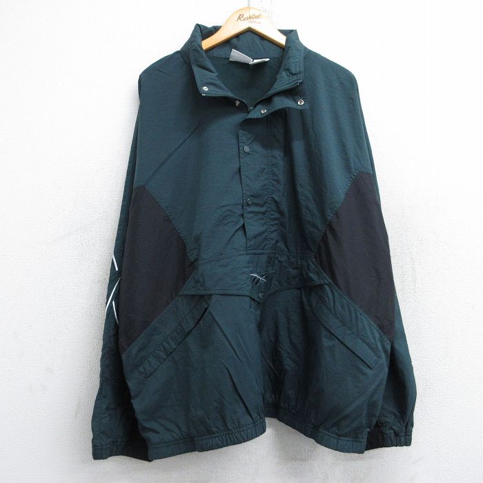 XL★古着 リーボック REEBOK 長袖 ハーフジップ アノラック ナイロン ジャケット メンズ 90年代 90s ビッグロゴ 大きいサイズ 濃緑他 グリーン 内側メッシュ 25oct24 中古 アウター ウインドブレーカー