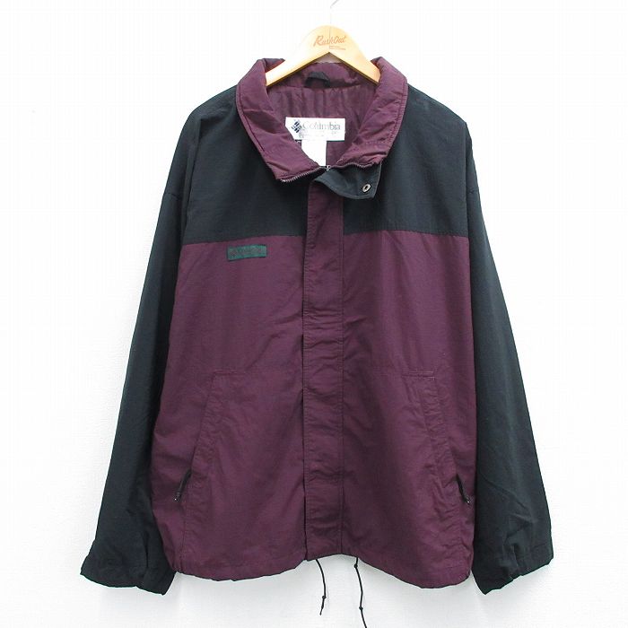 XL★古着 コロンビア COLUMBIA 長袖 ナイロン ジャケット メンズ 90年代 90s ツートンカラー 大きいサイズ エンジ他 25oct24 中古 アウター ウインドブレーカー