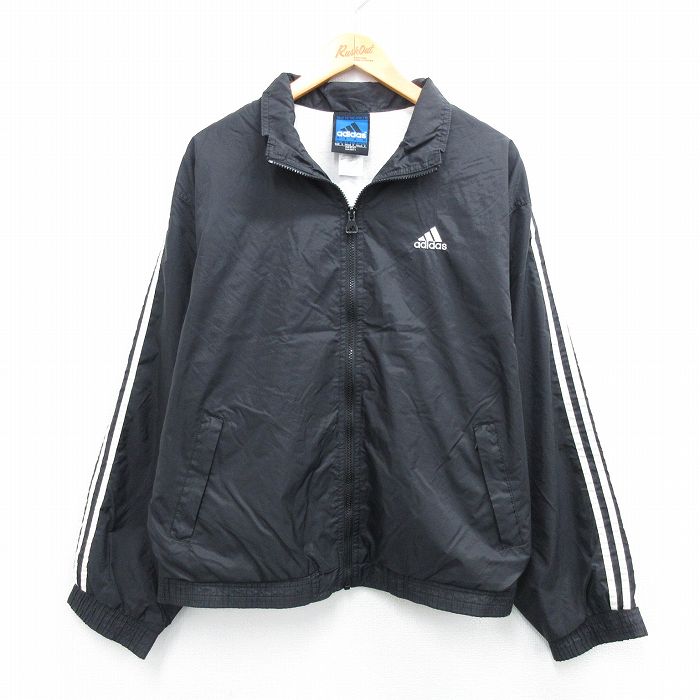 M★古着 アディダス adidas 長袖 ナイロン ジャケット メンズ 00年代 00s ワンポイントロゴ 黒 ブラック 3本ライン 【spe】 25oct24 中古 アウター ウインドブレーカー