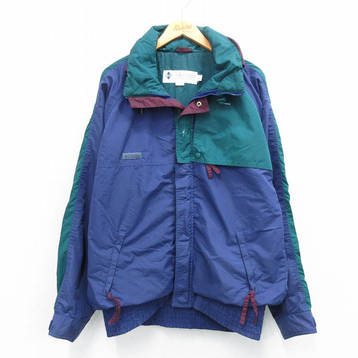 XL★古着 コロンビア COLUMBIA 長袖 ナイロン ジャケット メンズ 90年代 90s ラグラン 紺系他 ネイビー 25oct24 中古 アウター ウインドブレーカー