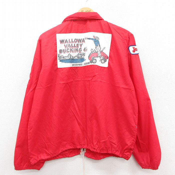 M★古着 長袖 ナイロン ジャケット メンズ 80年代 80s ワッペン 赤 レッド 25oct28 中古 アウター ウインドブレーカー