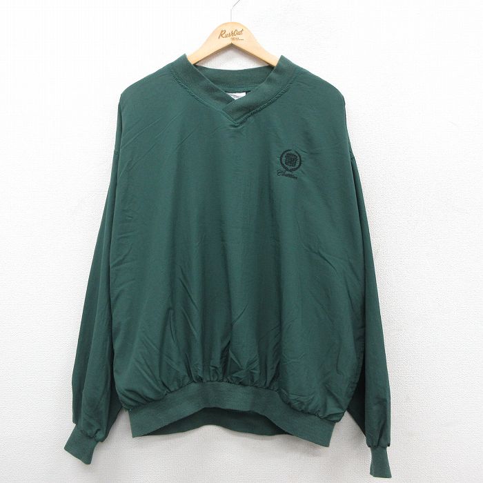 XL★古着 マンシングウェア 長袖 ナイロン ジャケット メンズ 90年代 90s キャデラック 大きいサイズ Vネック USA製 緑 グリーン 25oct28 中古 アウター ウインドブレーカー