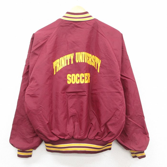 XL★古着 Dunbrooke 長袖 ナイロン ジャケット メンズ 80年代 80s トリニティ 大学 サッカー ラグラン USA製 エンジ他 25oct28 中古 アウター ウインドブレーカー