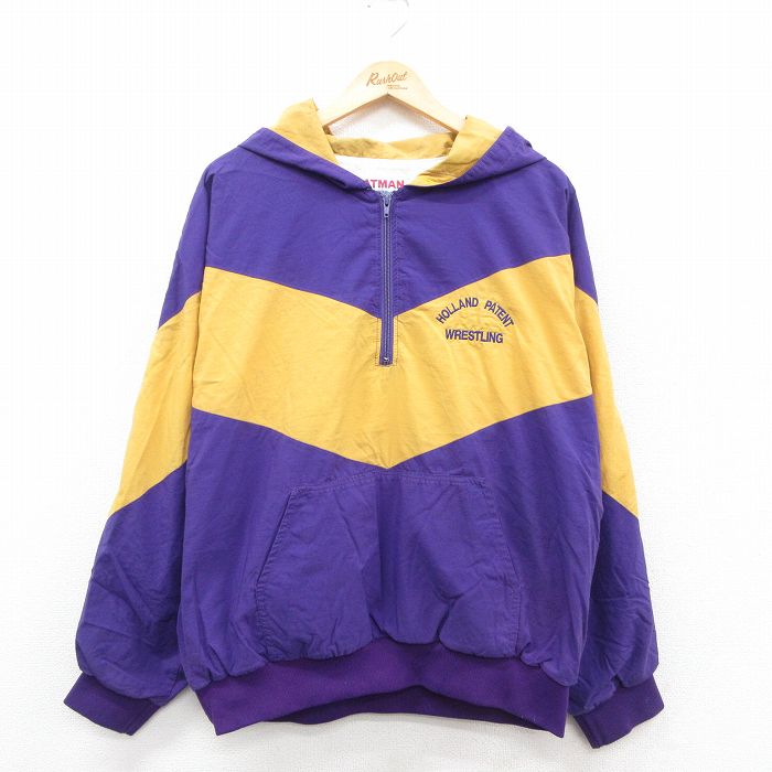 XL★古着 長袖 ハーフジップ ナイロン ジャケット パーカー メンズ 90年代 90s レスリング ツートンカラー 大きいサイズ USA製 紫他 パープル 25oct30 中古 アウター ウインドブレーカー