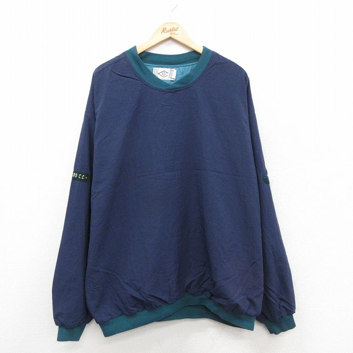 XL★古着 SDI 長袖 ナイロン ジャケット メンズ 90年代 90s ゴルフ 大きいサイズ クルーネック USA製 紺他 ネイビー 25oct31 中古 アウター ウインドブレーカー