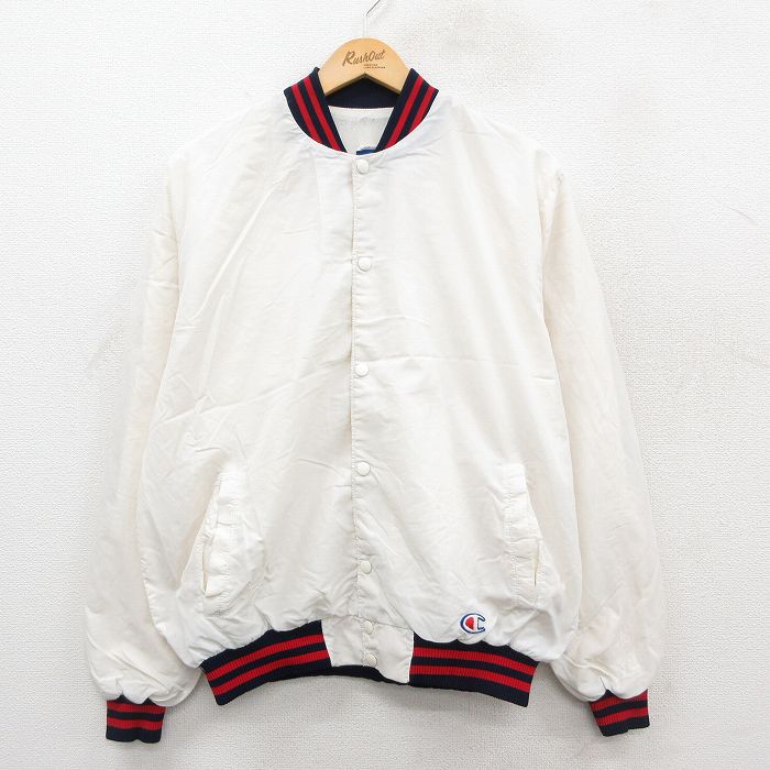 L★古着 チャンピオン champion 長袖 ナイロン ジャケット メンズ 90年代 90s ワンポイントロゴ USA製 白他 ホワイト 【spe】 25oct31 中古 アウター ウインドブレーカー