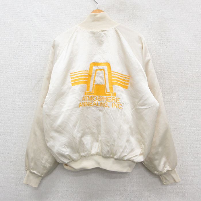 XL★古着 長袖 ナイロン ジャケット メンズ 90年代 90s ATMOSPHERE ラグラン USA製 白系 ホワイト 内側キルティング 25oct31 中古 アウター ウインドブレーカー