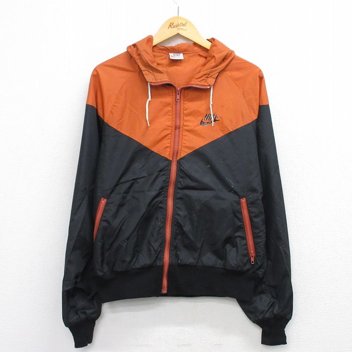 M★古着 ナイキ NIKE 長袖 ナイロン ジャケット パーカー メンズ 70年代 70s ワンポイントロゴ オレンジウォッシュタグ ラグラン ツートンカラー USA製 黒他 ブラック 【spe】 25nov04 中古 アウター ウインドブレーカー