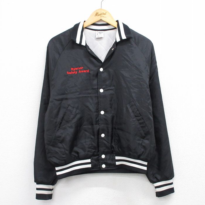 M★古着 長袖 ナイロン ジャケット メンズ 90年代 90s Ryersor ラグラン USA製 黒 ブラック 内側キルティング 25nov04 中古 アウター ウインドブレーカー