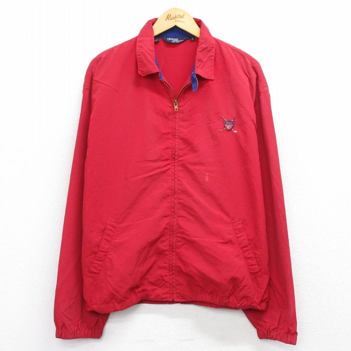 XL★古着 ラルフローレン Ralph Lauren 長袖 ブランド ナイロン ジャケット メンズ 90年代 90s ワンポイントロゴ ゴルフ USA製 赤 レッド 【spe】 25nov04 中古 アウター ウインドブレーカー