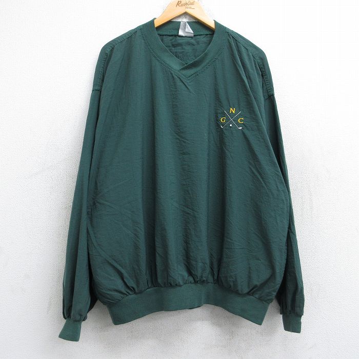 【20%OFF】XL★古着 マンシングウェア 長袖 ナイロン ジャケット メンズ 90年代 90s ゴルフ GNC 大きいサイズ Vネック USA製 緑 グリーン 25nov04 中古 アウター ウインドブレーカー