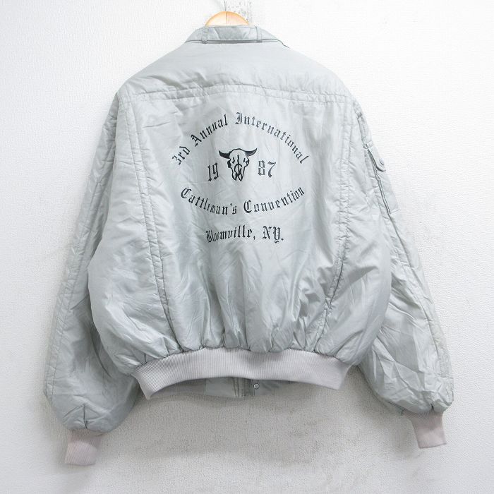 XL★古着 キングルイ 長袖 ナイロン ジャケット メンズ 80年代 80s ロングホーン USA製 薄グレー 【spe】 25nov04 中古 アウター ウインドブレーカー