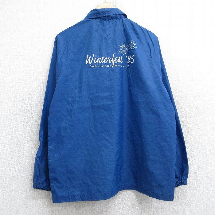 M★古着 長袖 ナイロン ジャケット メンズ 80年代 80s Winterfest 雪柄 ラグラン USA製 紺 ネイビー 25nov04 中古 アウター ウインドブレーカー
