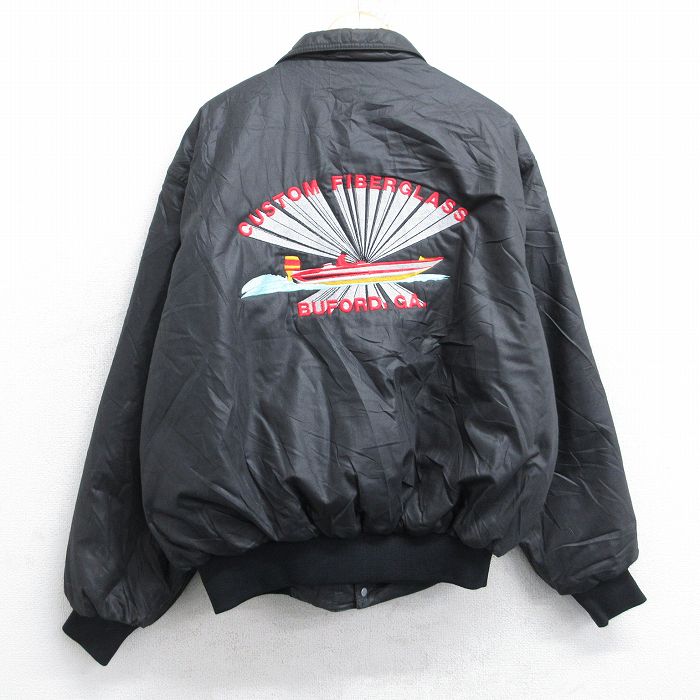 L★古着 Dunbrooke 長袖 ナイロン ジャケット メンズ 80年代 80s CUSTOM FIBERGLASS 刺繍 USA製 黒 ブラック 内側キルティング 【spe】 25nov04 中古 アウター ウインドブレーカー
