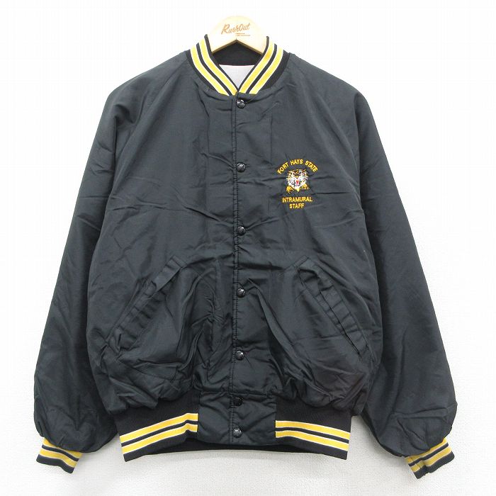 XL★古着 Dunbrooke 長袖 ナイロン ジャケット メンズ 80年代 80s タイガー スタッフ ラグラン USA製 黒 ブラック 内側キルティング 25nov04 中古 アウター ウインドブレーカー